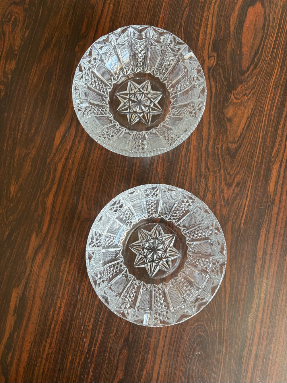 Vintage Cut Crystal Star Design Ashtray 5.5” Diameter Mid-Century Modern